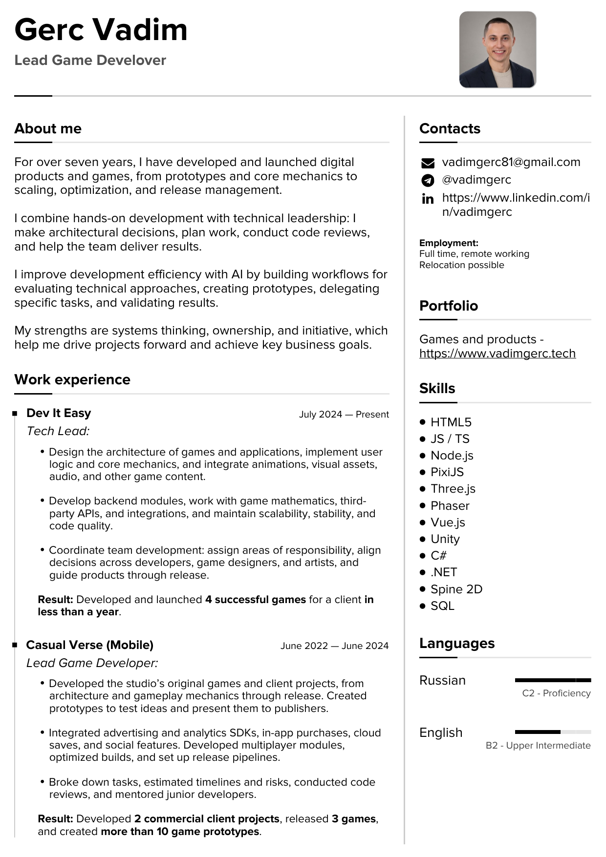 CV, page 1 of 2